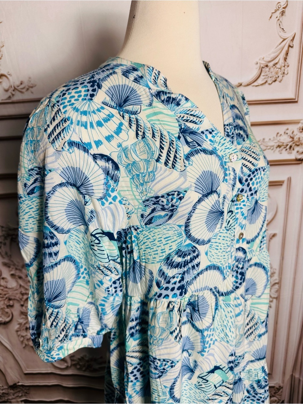 Blue Paisley Midi Shirt Dress with Belt - Picture 3 of 7